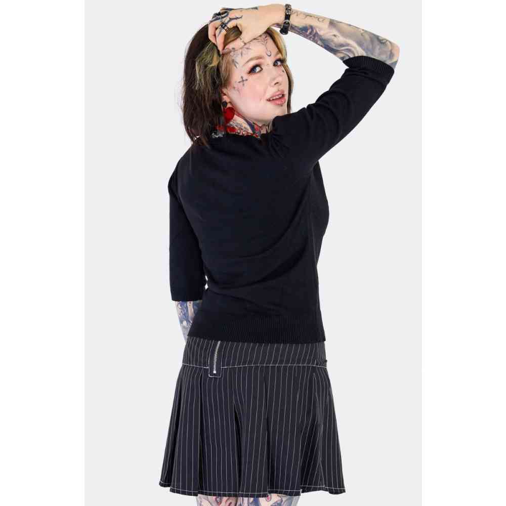 Jawbreaker - Skull Flower Heart Knitted Sweater - Black